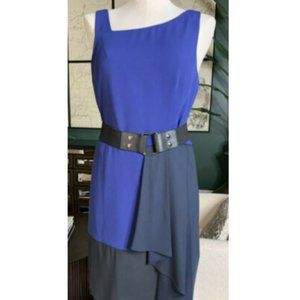 BCBG MaxAzria RUNWAY size 8 Blue sleeveless draped asymmetrical Sheath dress